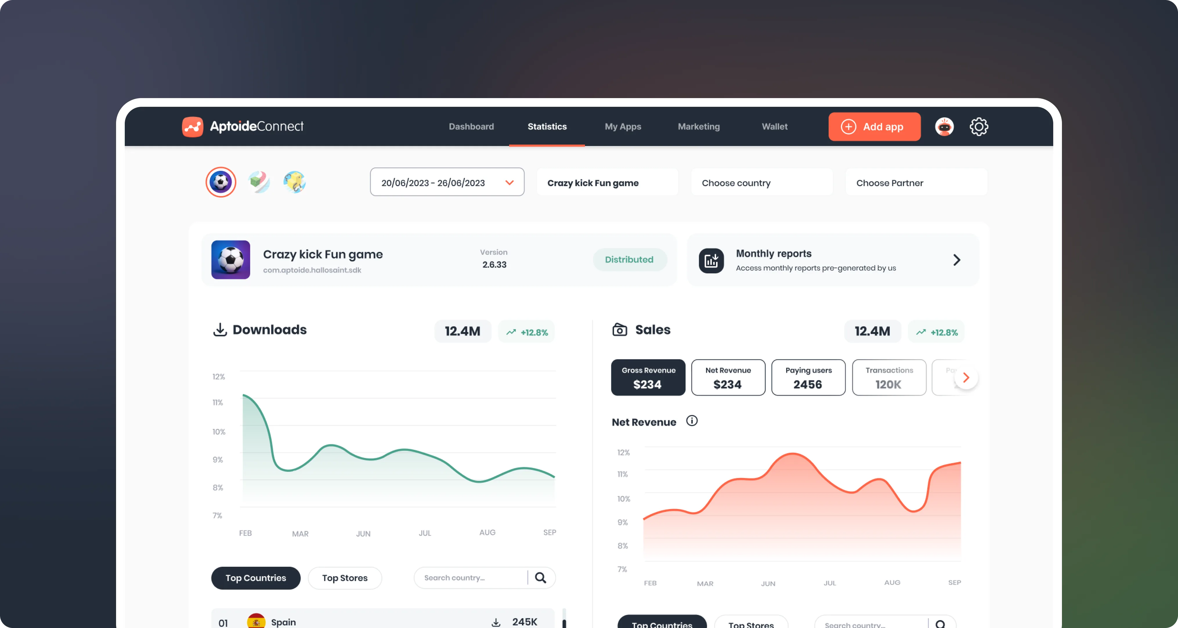 Analytics — downloads and sales for one app