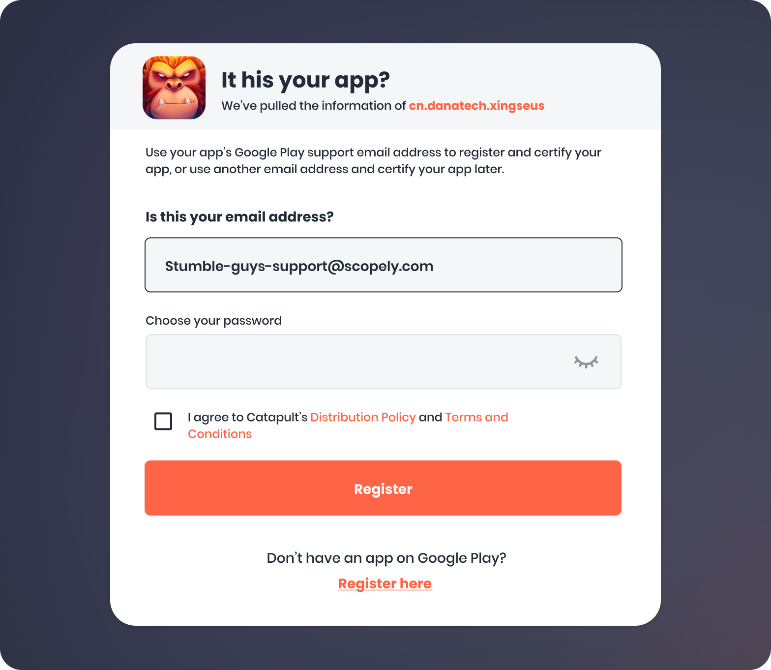 Register screen