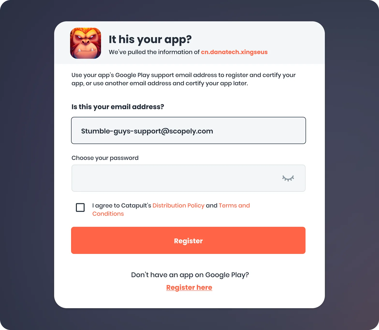 Register screen